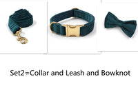 Sapphire Green Velvet Gold Buckle Hardware Pet Collar Leash