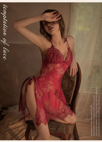 See-through Skirt With Slit Slip Nightdress Pajamas
