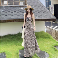 Retro Printed Lace Patchwork Slip Dress For Women