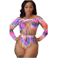 Gradient Lace-up Bikini Swimsuit Split European And American