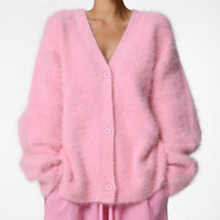 Cross-border Hot Sale Spring And Autumn Imitation Marten Cardigan Women Idle Style Loose Sweater Coat Soft Long-sleeved Sweater Women
