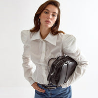 Womens Elegant White Long-sleeve Workwear Top