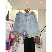 All Match High Waist Slim Loose Raw Edge Denim Shorts Pants