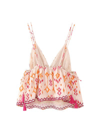 V-neck Brace Sequin Embroidery Decoration Spaghetti-strap Camisole Top