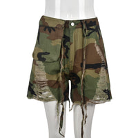 High-waist Camouflage Wash Personalized Tassel Pants