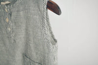 Korean Style Summer Children's Cotton And Linen Sleeveless Back Slit Vertical Stripe Vest