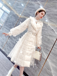 Mid-length Thickened And Fleeced Girl Lace Cotton Suit