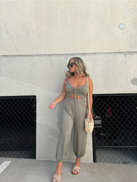 European And American Fashion Solid Color Backless Lace-up Sexy Jumpsuit Women