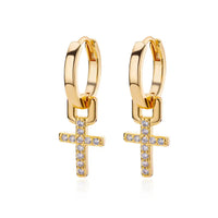 Cross Eardrops 18K Gold Plating Women's Zircon Stud Earrings