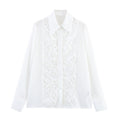 Fashionable Embroidered See-through Women's Long-sleeved Shirt