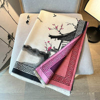 Chinese Aesthetic Ink Painting Shawl Outer Match Autumn And Winter Warm Scarf