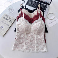 French-style Demure Lace-lined Velvet Camisole For Women