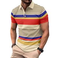 Men's Striped Lapel Short Sleeve Polo Shirt