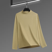 Men's Solid Color Threaded Velvet Half High Neck T-shirt