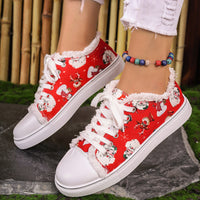 Santa Claus Red Printed Pattern Casual Canvas Shoes