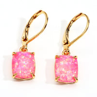 Rectangular Four-Claw Blue And White Opal Stud Earrings