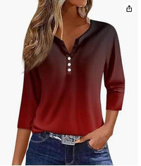 Women's T-shirt V-neck Half-open Tube Three-button Printed 34 Sleeves Top