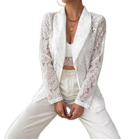 Lace Embroidery White Casual Blazer Women