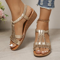 Plus Size Bohemian Elastic Strap Rhinestone Sandals For Women