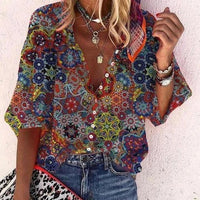 Women's V-neck Long Sleeve Stand Collar Printed Sweet Blouse