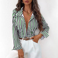 Womens Single-breasted Long-sleeve Casual Striped Shirt
