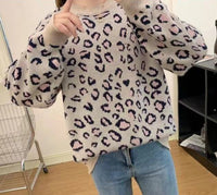 Leopard Jacquard Contrast Color Loose Thick Sweater Pullover Sweater