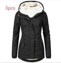 Solid Color Pocket Long-sleeve Zipper Fleece Padded Coat Women