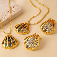 Luxury Ocean Series Beach Shell Pendant Earrings & Necklace, 18K Gold Plated Stainless Steel Jewelry
