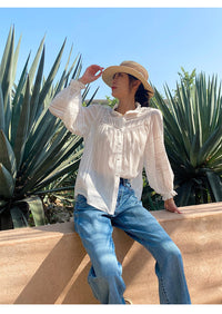 French Style White Shirt Women's Long Sleeve Elegant Cotton Loose
