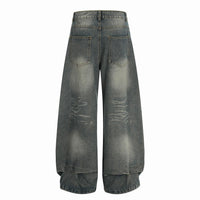 American-style Rivet-deconstructed Distressed Washed Denim Jeans