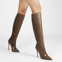 Women's High Gloss Crocodile Print Stiletto Boots Silent