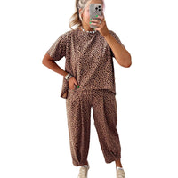Womens Leopard-print Loose Top And Pants Two-piece Set