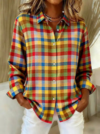 Womens Unique Plaid-Print Trendy Long-Sleeve Shirt