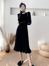 Thickened Mid-Length Crew-Neck Loose-Fit Warm Knitted Womens Dress