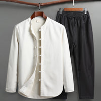 Tang Suit Outfit Chinese Retro Buckle Stand Collar Long Sleeve Cotton Linen Undershirt Coat