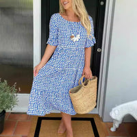 Womens Hot Bestseller Summer Crew-Neck Printed Short-Sleeve Dress