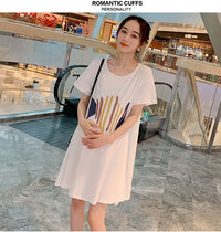 Pregnant Womens Short-Sleeve Thin Loose-Fitting Midi Dress
