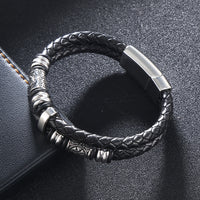 Cross-border Stainless Steel Personalized Double-Layer Leather Viking Bracelet