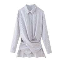 Fashion Loose Striped Lace-up Multi-color Long Sleeve Shirt