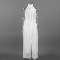 White Tencel Sleeveless Halter Neck Long Vest And Trousers Two-piece Set