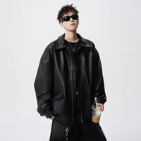Mens Heavy Weight Retro American High-street Biker Leather Jacket For Spring