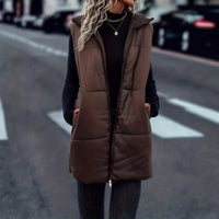 European And American Autumn And Winter Vest Fashion Solid Color Zipper Hooded