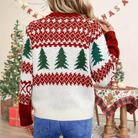 Christmas Tree With Rhombus Round Neck Long Sleeve Knitted Sweater
