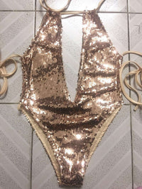 European And American Sequined Ladies One-piece Sexy Halter Bikini