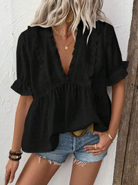 European And American Cut Flower Fur Ball Shirt Short Sleeve Lace