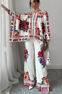 Women's New Fashionable Silky Satin Printed Set