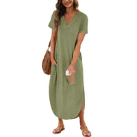 Loose  Casual Short-Sleeve V-Neck Split Dress For Women