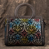 Retro First-Layer Cowhide Embossed Handbag Shoulder Crossbody Bag