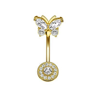Personalized Zircon Butterfly Round Belly Button Ring