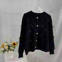 Gentle Chic Three-dimensional Bow Knitted Round Neck Cardigan Sweater